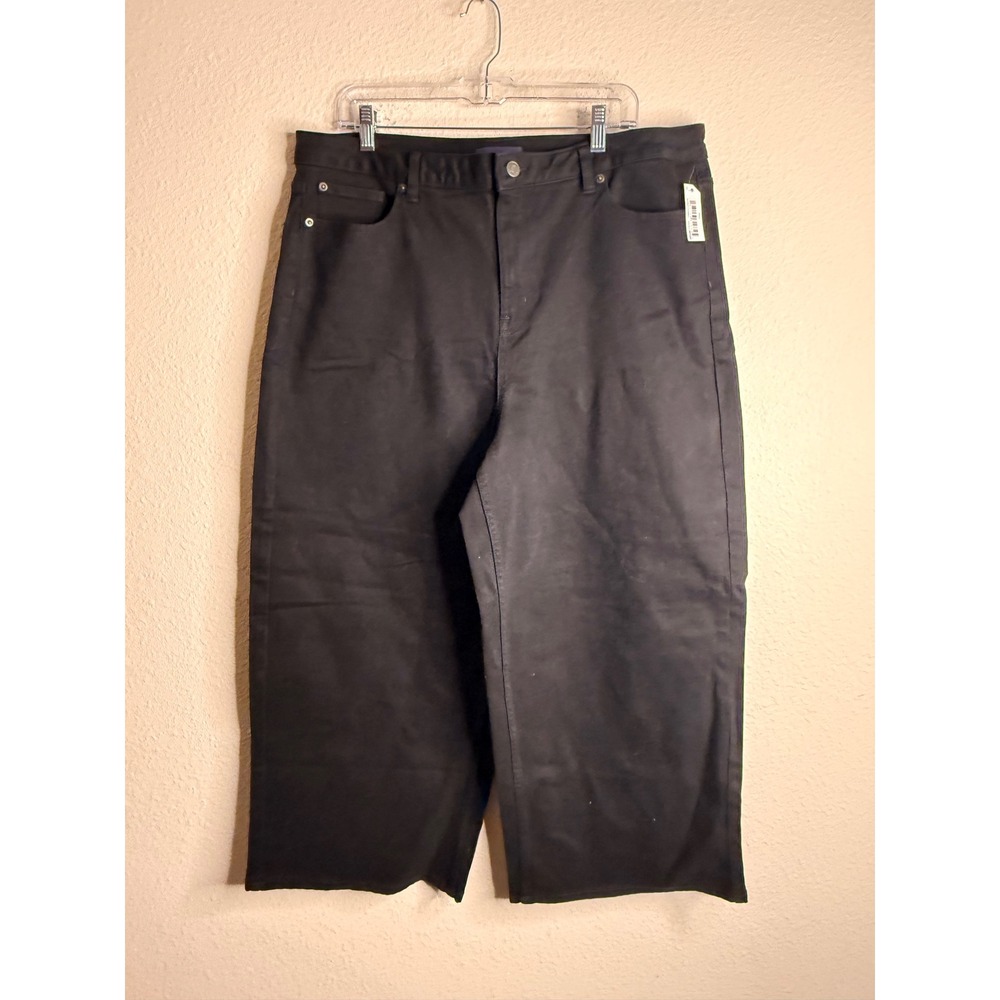 Amazon Essentials Jeans Womens 20 Black Wide Leg Crop Raw Hem Denim Plus NWT